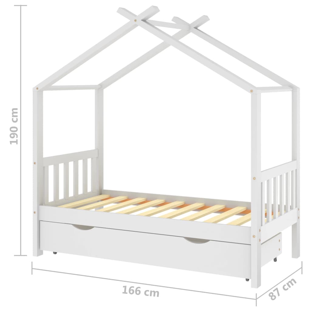 Kinderbedframe met lade massief grenenhout wit 80x160 cm is nu te koop bij PeponiXL, paradijselijk wonen!