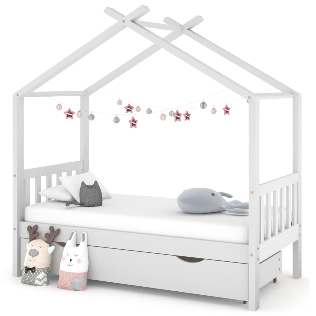 Kinderbedframe met lade massief grenenhout wit 80x160 cm is nu te koop bij PeponiXL, paradijselijk wonen!