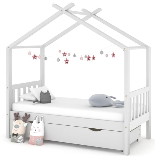 Kinderbedframe met lade massief grenenhout wit 80x160 cm is nu te koop bij PeponiXL, paradijselijk wonen!
