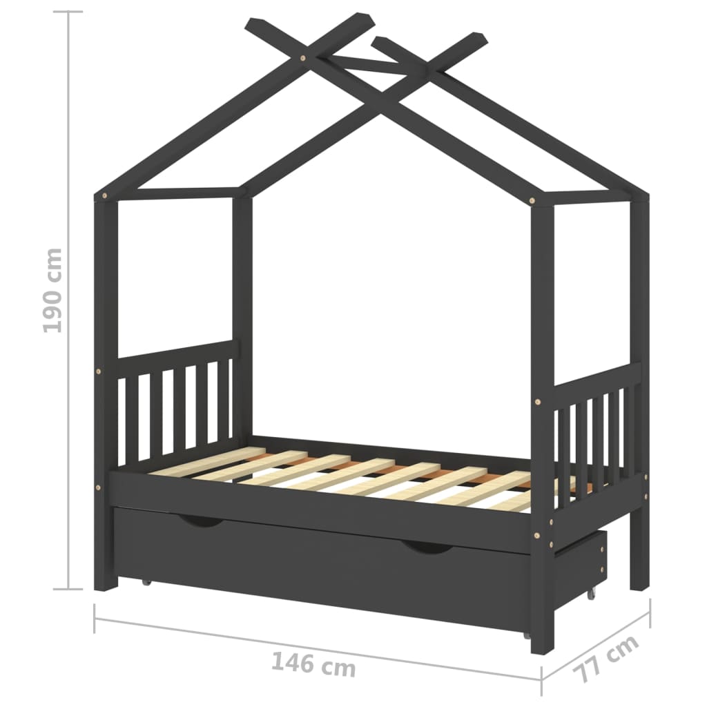 Kinderbedframe met lade grenenhout donkergrijs 70x140 cm is nu te koop bij PeponiXL, paradijselijk wonen!