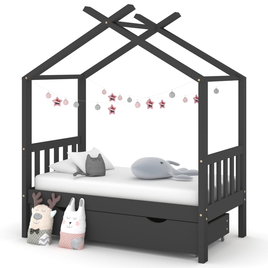 Kinderbedframe met lade grenenhout donkergrijs 70x140 cm is nu te koop bij PeponiXL, paradijselijk wonen!