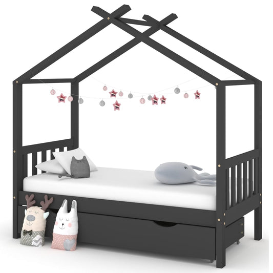 Kinderbedframe met lade grenenhout donkergrijs 80x160 cm is nu te koop bij PeponiXL, paradijselijk wonen!