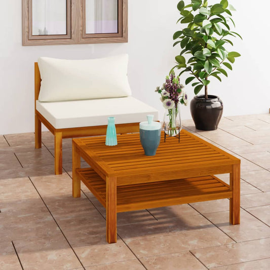2-delig Bankstel met crèmewitte kussens massief acaciahout is nu te koop bij PeponiXL, paradijselijk wonen!