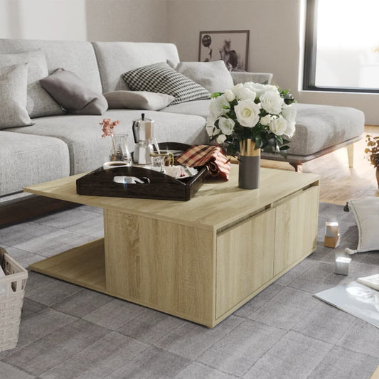 Salontafel 80x80x31 cm bewerkt hout sonoma eikenkleurig is nu te koop bij PeponiXL, paradijselijk wonen!