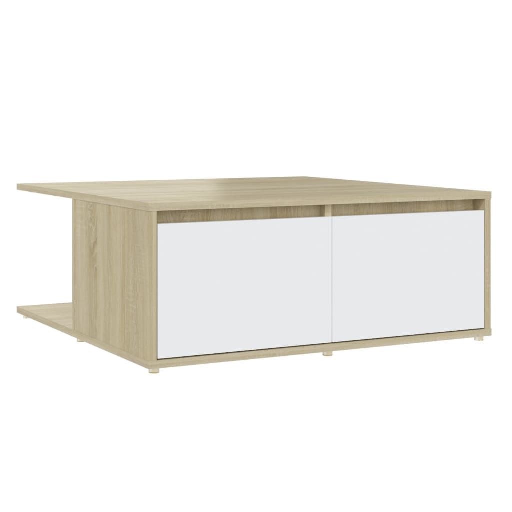 Salontafel 80x80x31 cm bewerkt hout wit en sonoma eikenkleurig is nu te koop bij PeponiXL, paradijselijk wonen!