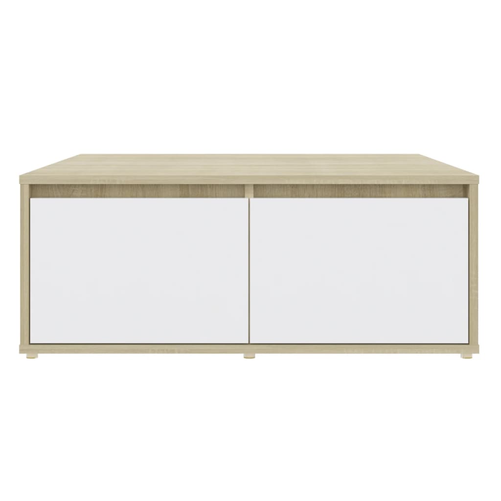 Salontafel 80x80x31 cm bewerkt hout wit en sonoma eikenkleurig is nu te koop bij PeponiXL, paradijselijk wonen!