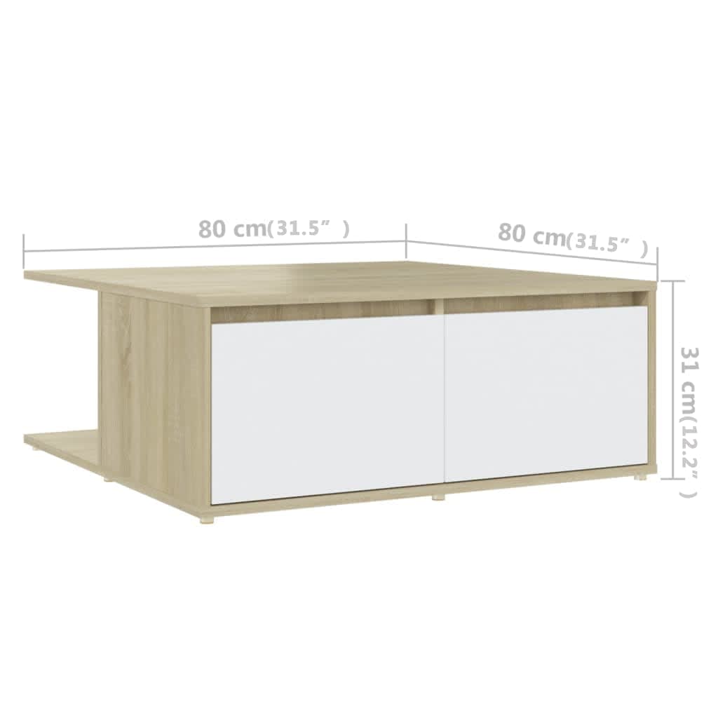 Salontafel 80x80x31 cm bewerkt hout wit en sonoma eikenkleurig is nu te koop bij PeponiXL, paradijselijk wonen!