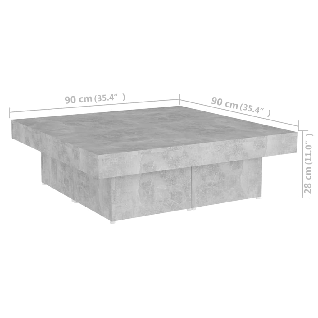Salontafel 90x90x28 cm bewerkt hout betongrijs is nu te koop bij PeponiXL, paradijselijk wonen!