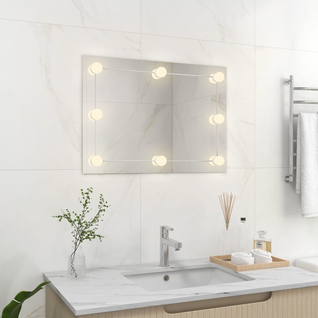 Wandspiegel zonder lijst met LED-lampen rechthoekig glas is nu te koop bij PeponiXL, paradijselijk wonen!