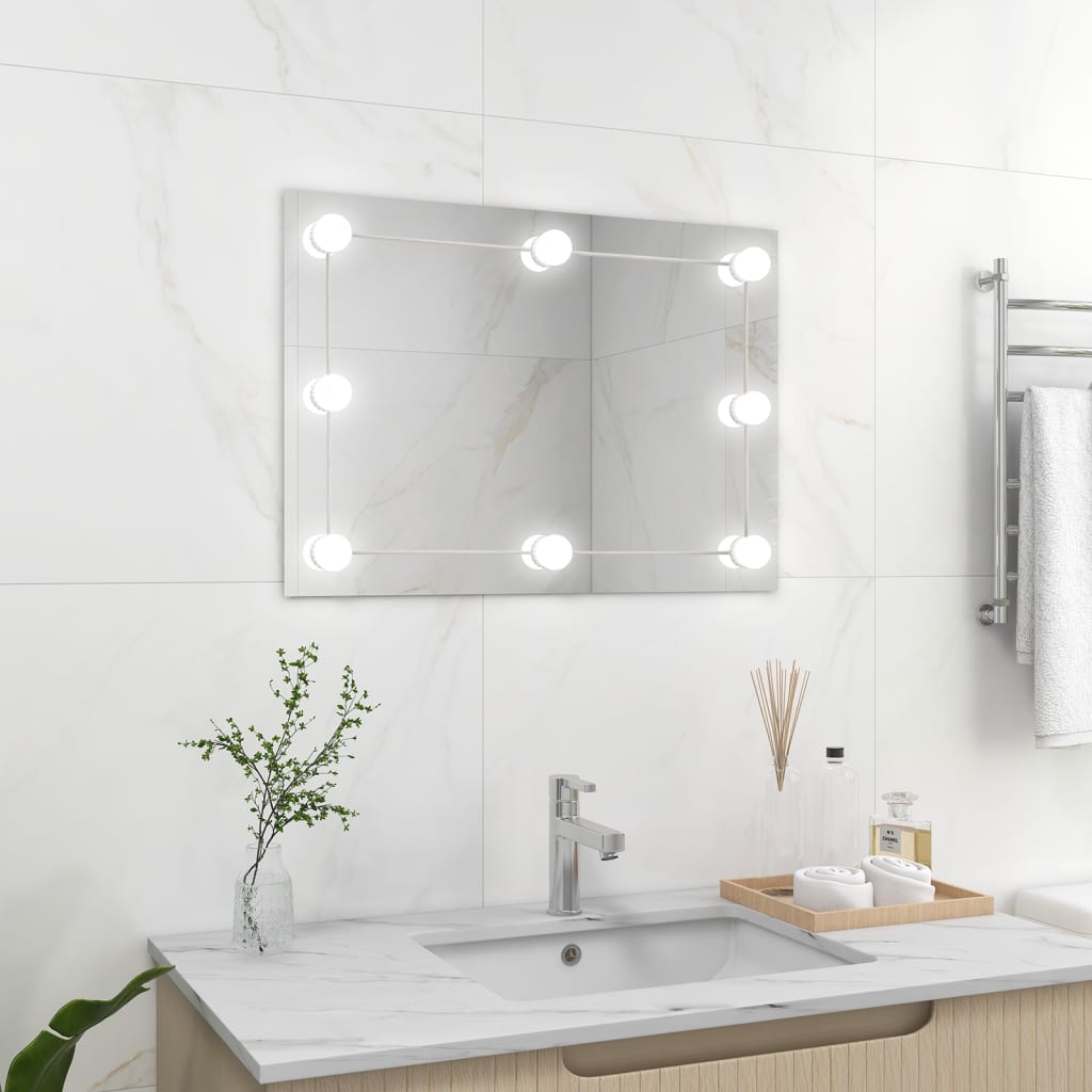 Wandspiegel zonder lijst met LED-lampen rechthoekig glas is nu te koop bij PeponiXL, paradijselijk wonen!