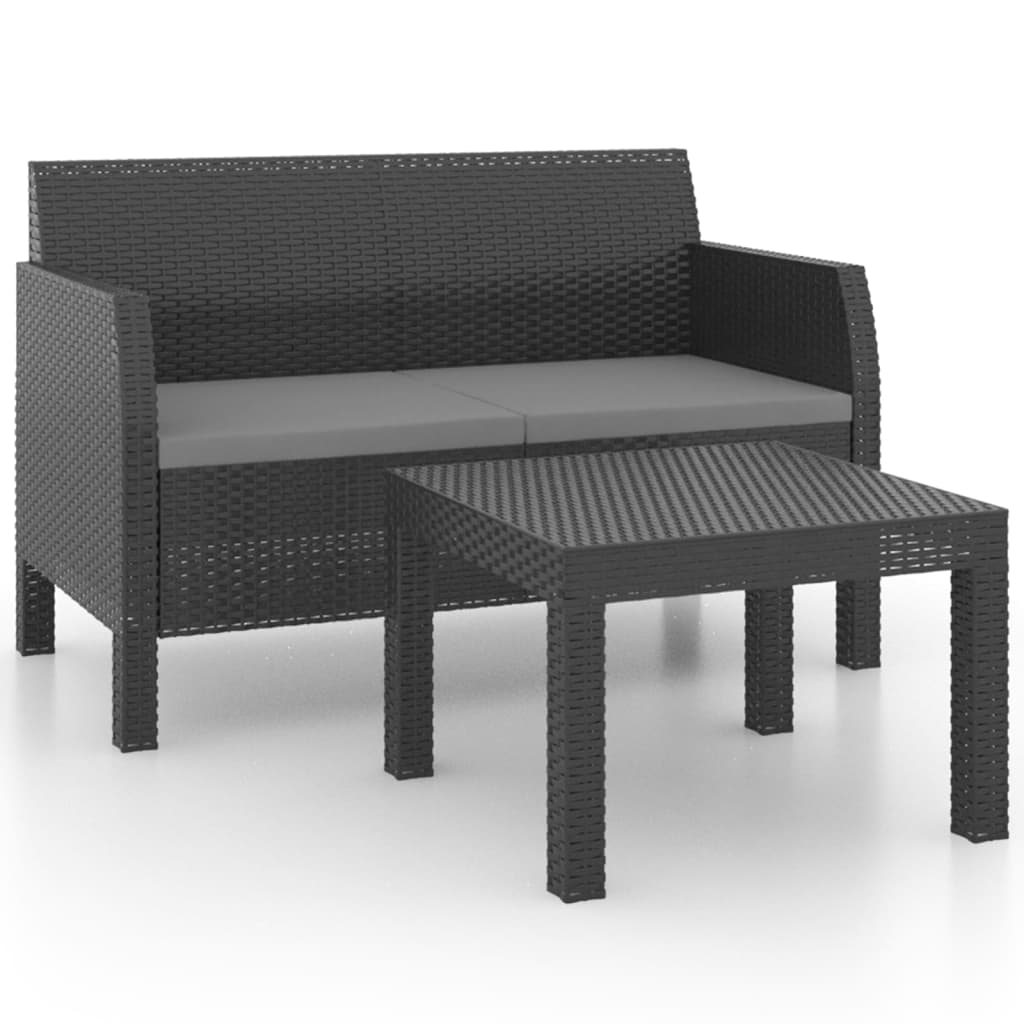 2-delige Loungeset met kussens PP rattan antracietkleurig is nu te koop bij PeponiXL, paradijselijk wonen!