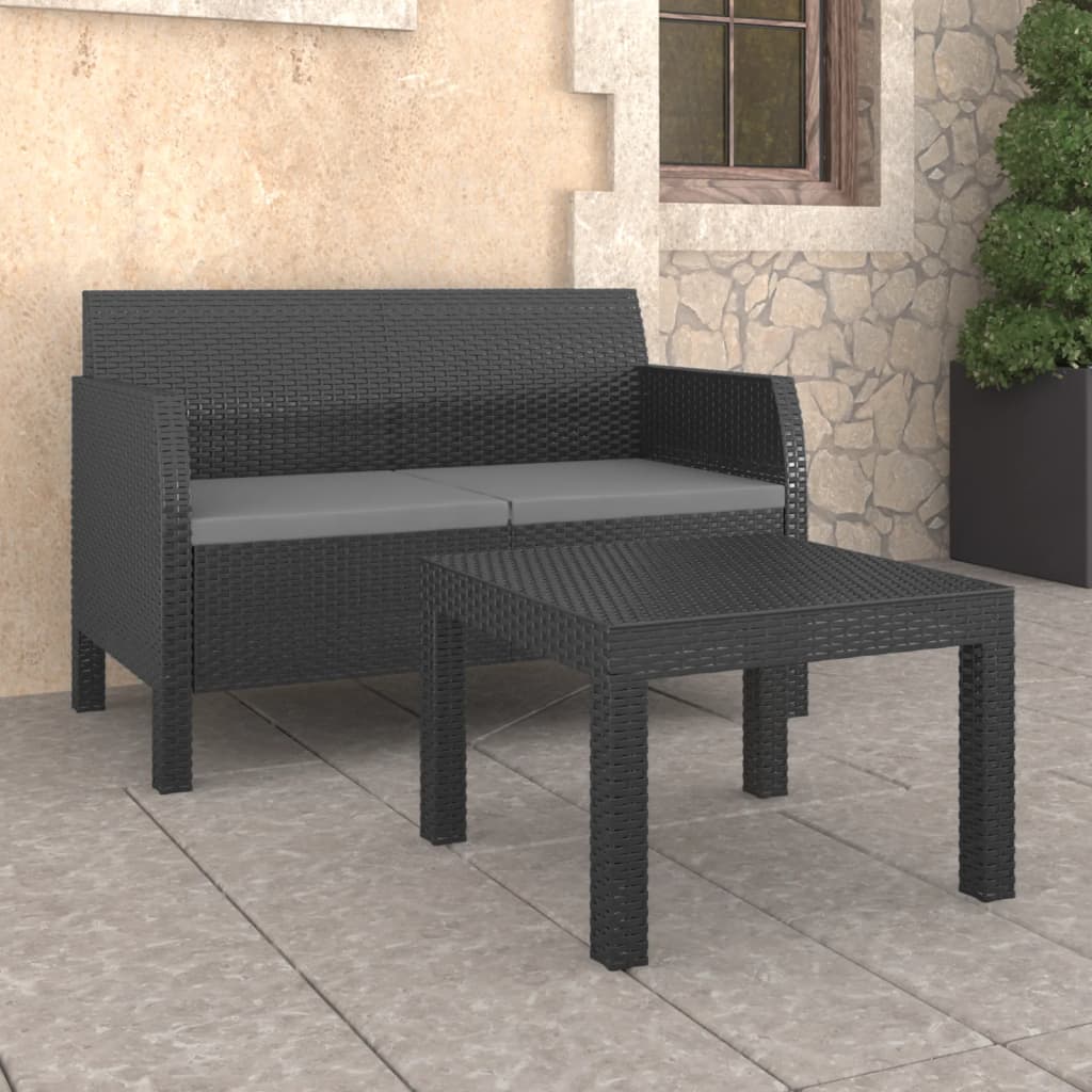 2-delige Loungeset met kussens PP rattan antracietkleurig is nu te koop bij PeponiXL, paradijselijk wonen!