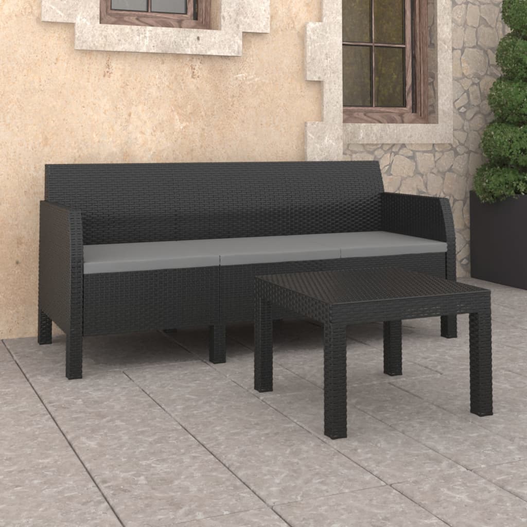 2-delige Loungeset met kussens PP rattan antracietkleurig is nu te koop bij PeponiXL, paradijselijk wonen!