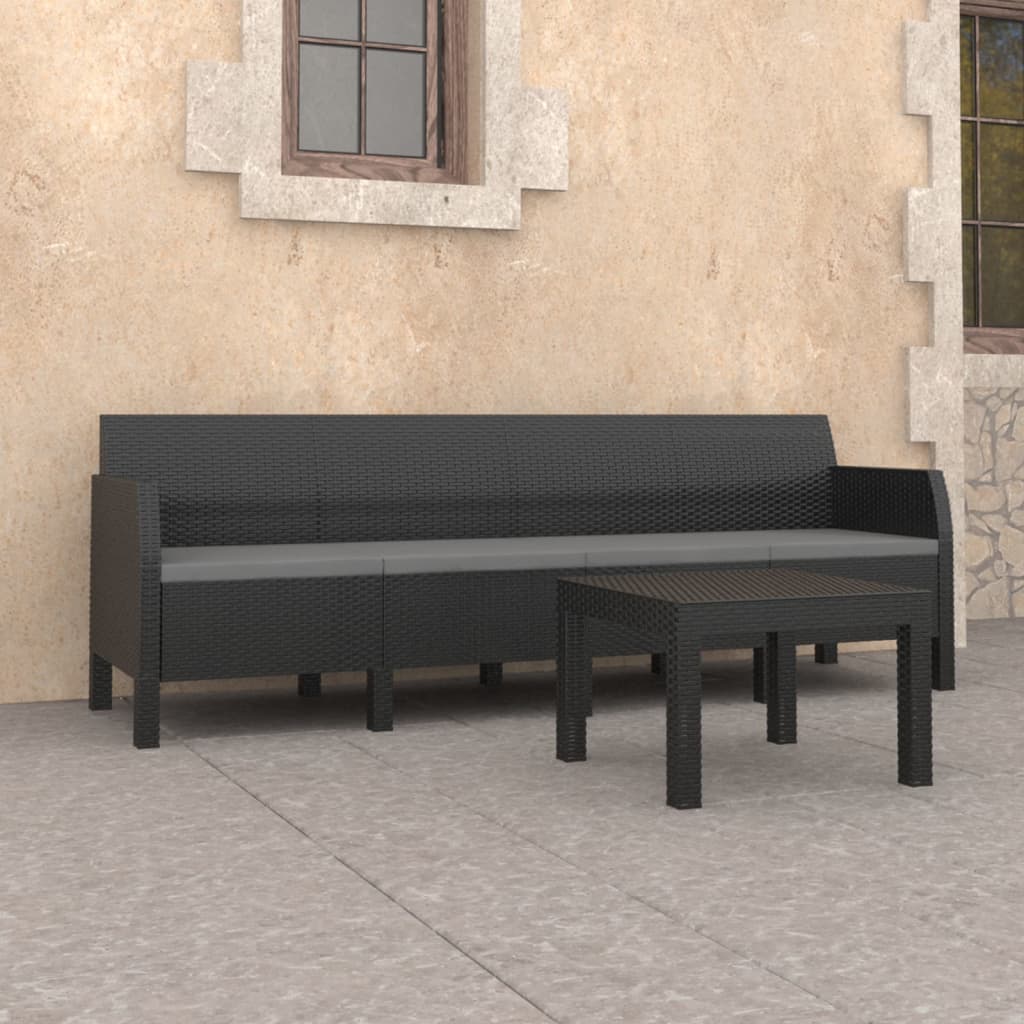 2-delige Loungeset met kussens PP rattan antracietkleurig is nu te koop bij PeponiXL, paradijselijk wonen!