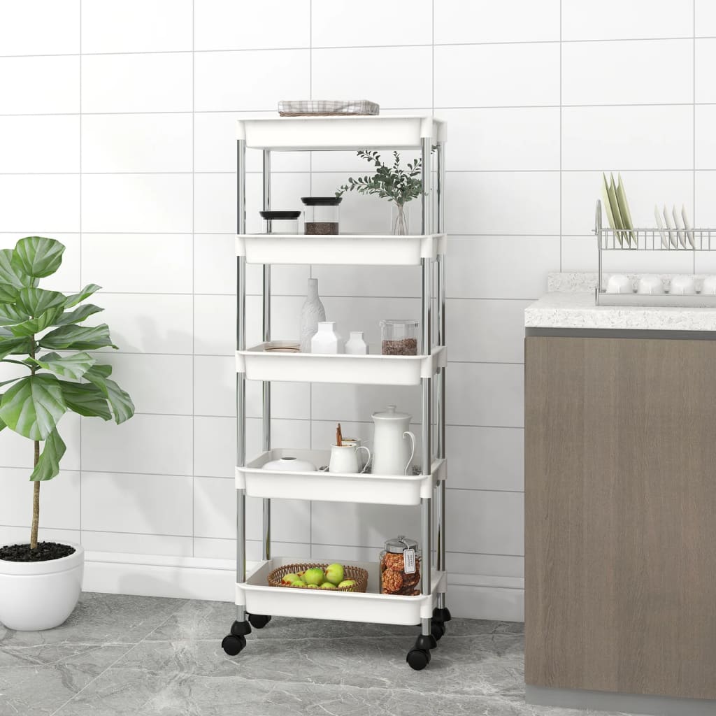 Keukentrolley 5-laags 42x29x128 cm ijzer en ABS wit is nu te koop bij PeponiXL, paradijselijk wonen!