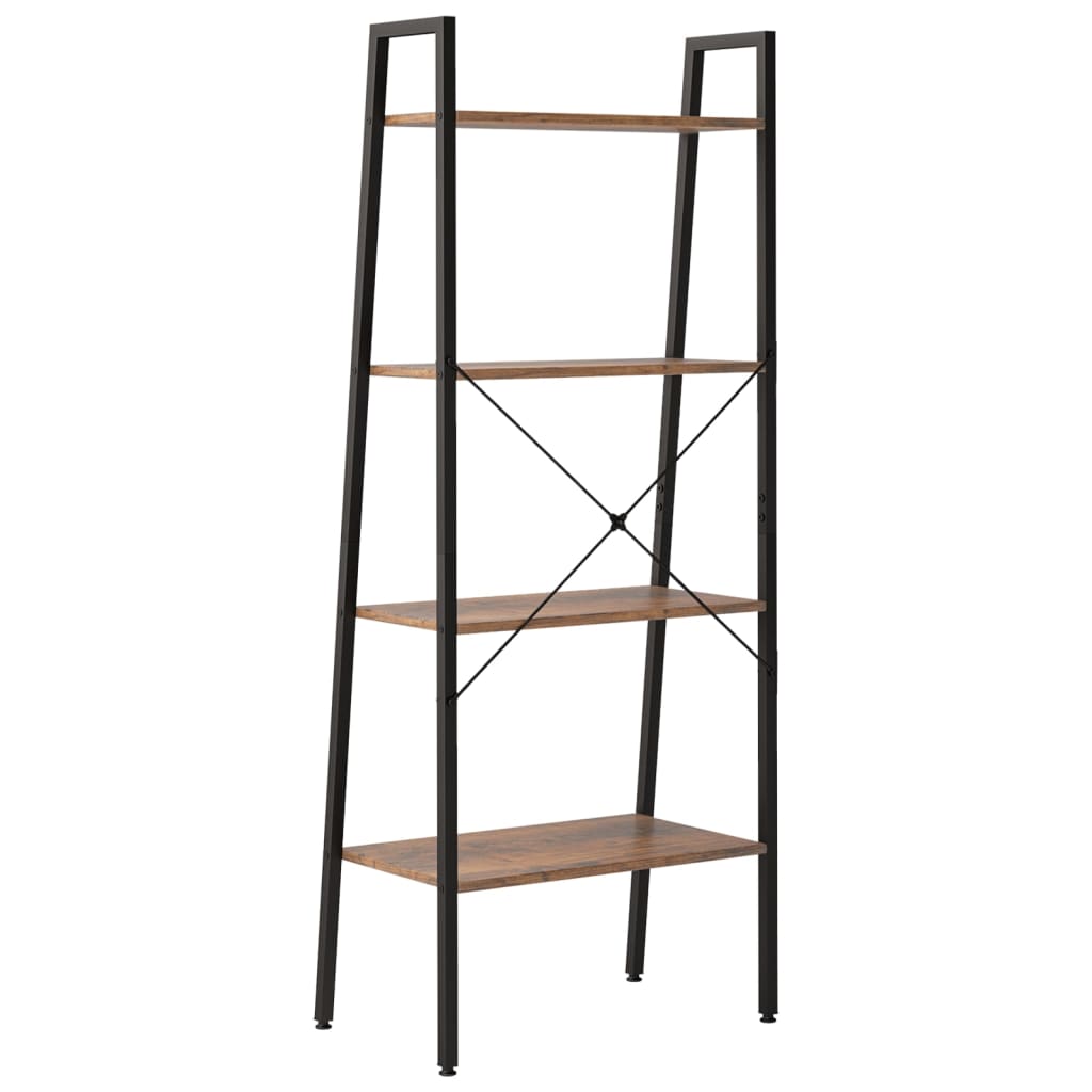 Ladderrek met 4 schappen 56x35x140 cm donkerbruin en zwart is nu te koop bij PeponiXL, paradijselijk wonen!