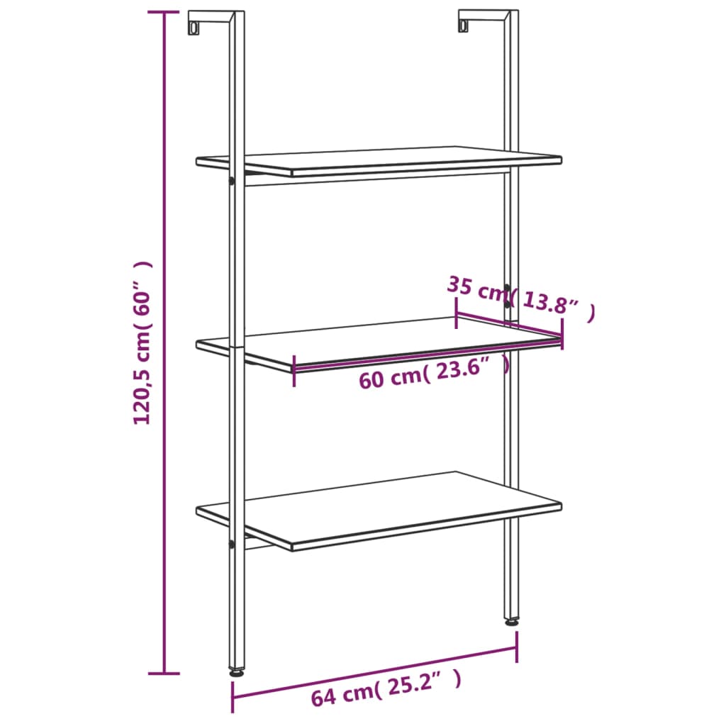Ladderrek met 3 schappen 64x35x120,5 cm lichtbruin en zwart is nu te koop bij PeponiXL, paradijselijk wonen!