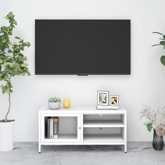 Tv-meubel 90x30x44 cm staal en glas wit is nu te koop bij PeponiXL, paradijselijk wonen!