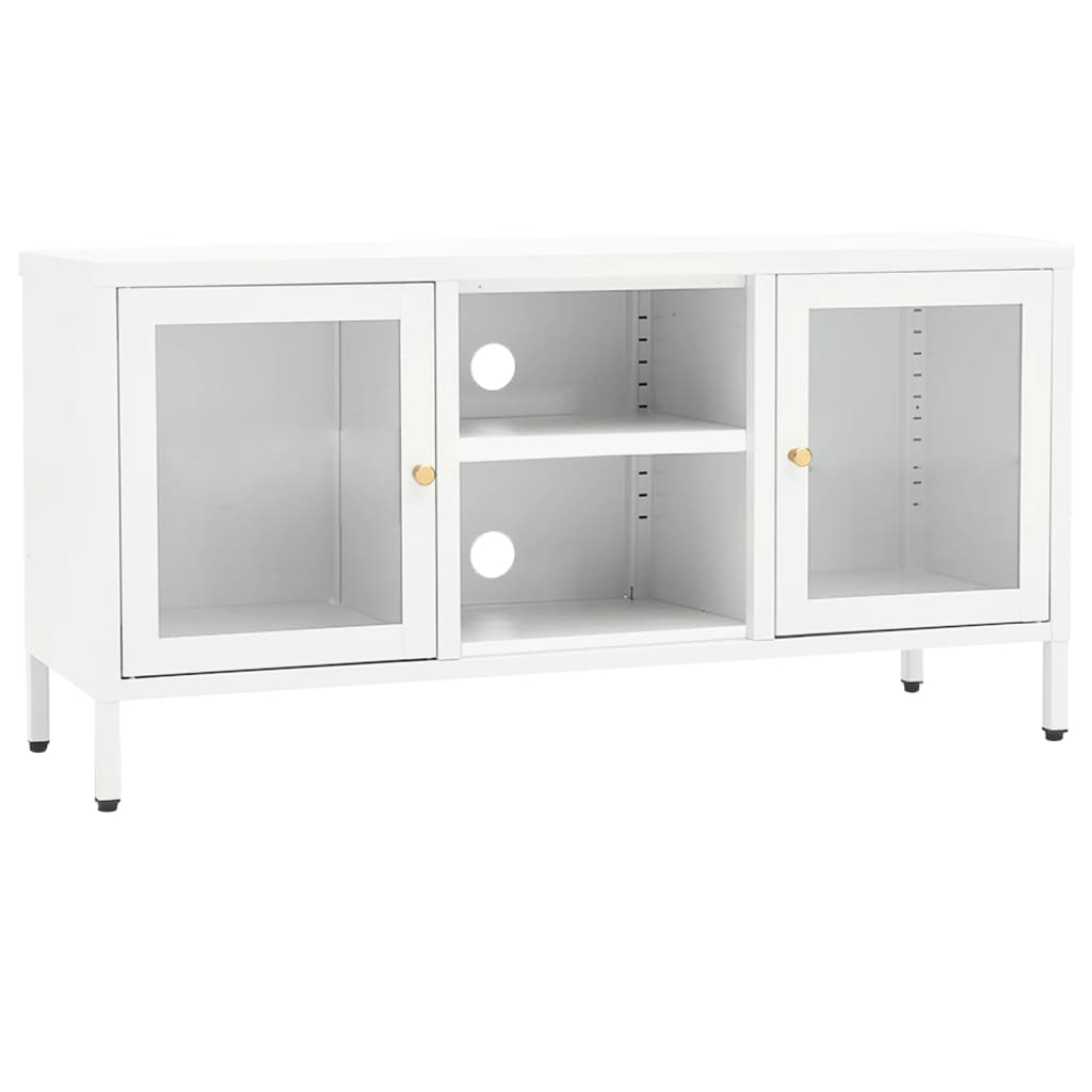 Tv-meubel 105x35x52 cm staal en glas wit is nu te koop bij PeponiXL, paradijselijk wonen!