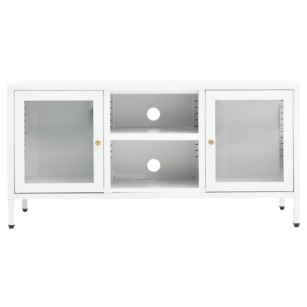 Tv-meubel 105x35x52 cm staal en glas wit is nu te koop bij PeponiXL, paradijselijk wonen!