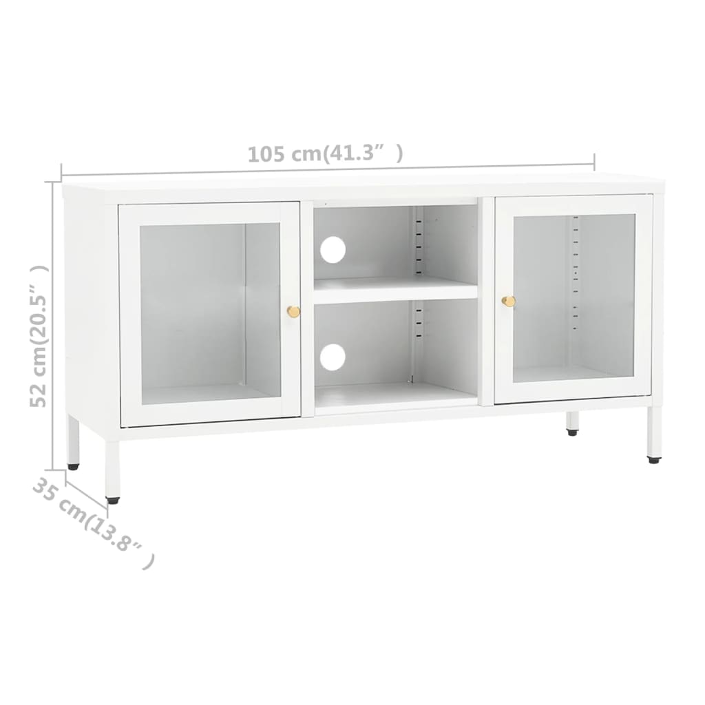 Tv-meubel 105x35x52 cm staal en glas wit is nu te koop bij PeponiXL, paradijselijk wonen!