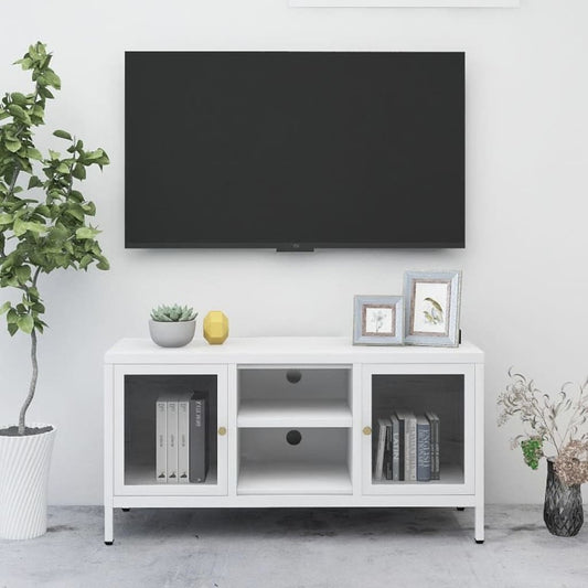 Tv-meubel 105x35x52 cm staal en glas wit is nu te koop bij PeponiXL, paradijselijk wonen!