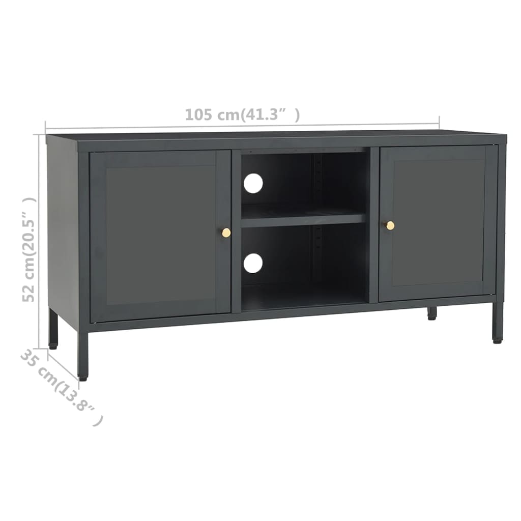 Tv-meubel 105x35x52 cm staal en glas antracietkleurig is nu te koop bij PeponiXL, paradijselijk wonen!