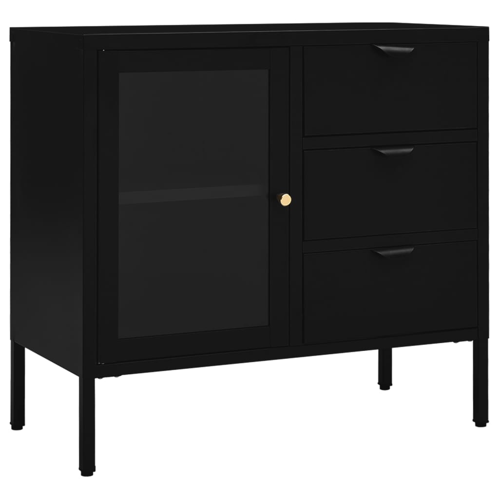 Dressoir 75x35x70 cm staal en gehard glas zwart is nu te koop bij PeponiXL, paradijselijk wonen!