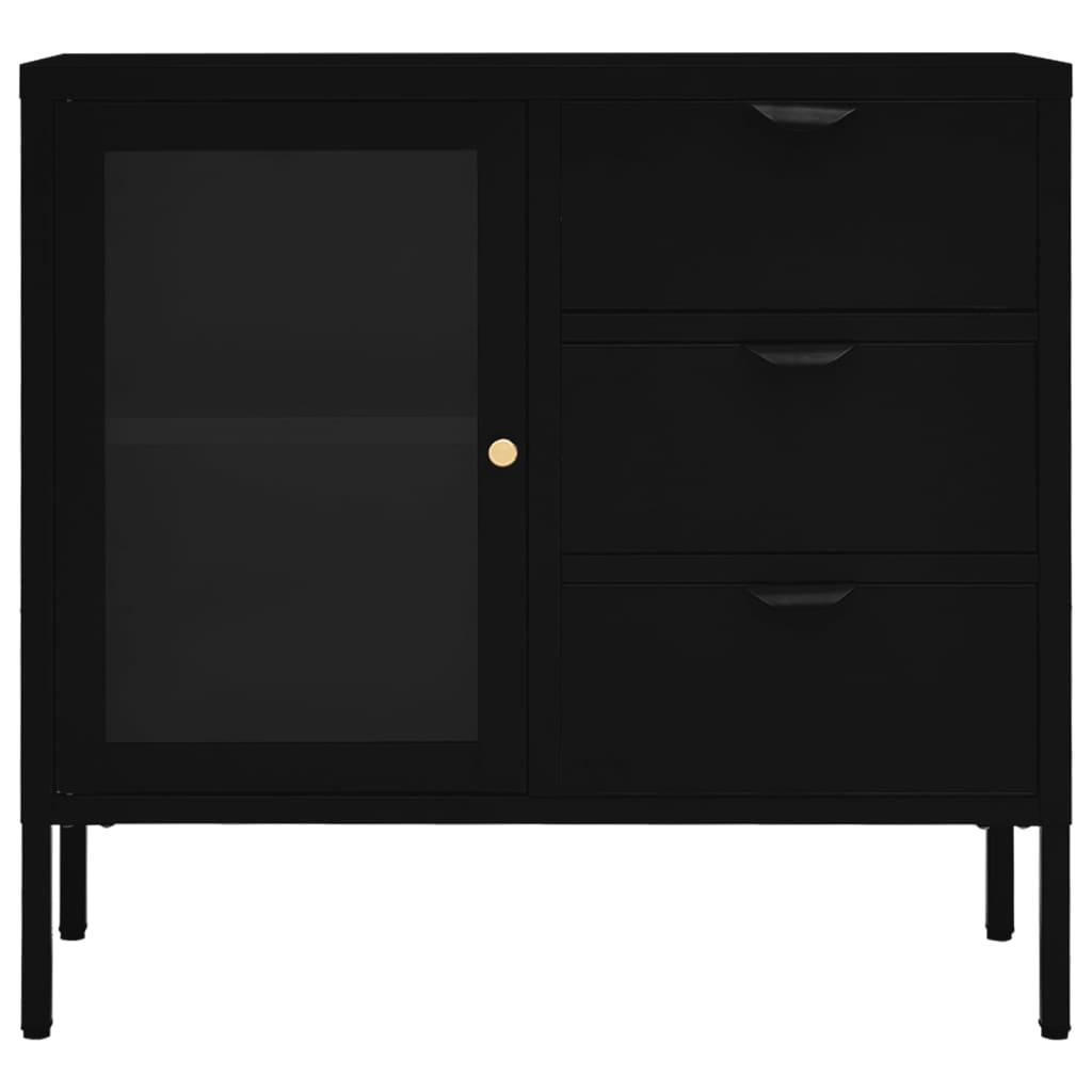 Dressoir 75x35x70 cm staal en gehard glas zwart is nu te koop bij PeponiXL, paradijselijk wonen!