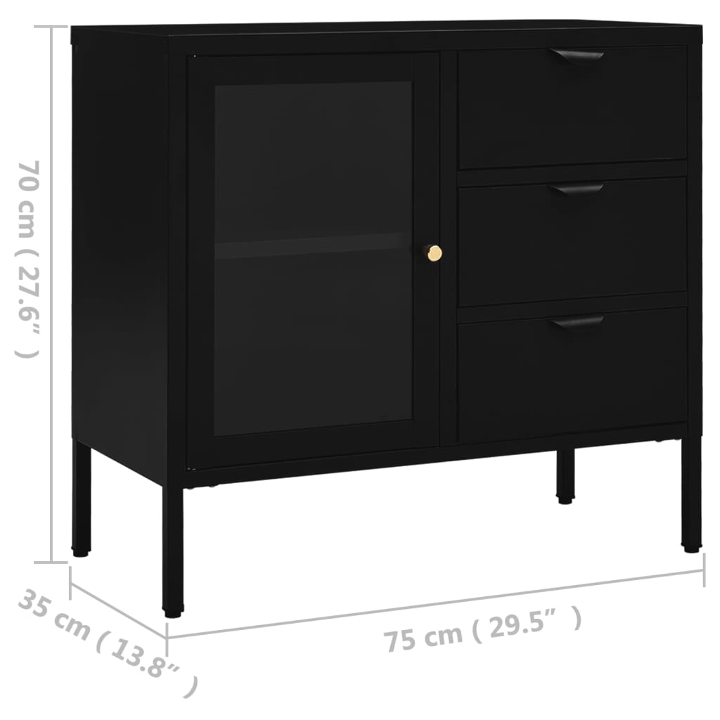 Dressoir 75x35x70 cm staal en gehard glas zwart is nu te koop bij PeponiXL, paradijselijk wonen!