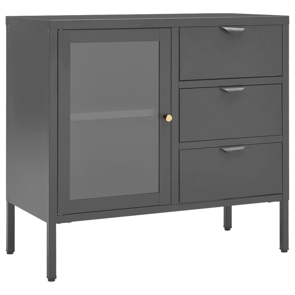 Dressoir 75x35x70 cm staal en gehard glas antracietkleurig is nu te koop bij PeponiXL, paradijselijk wonen!