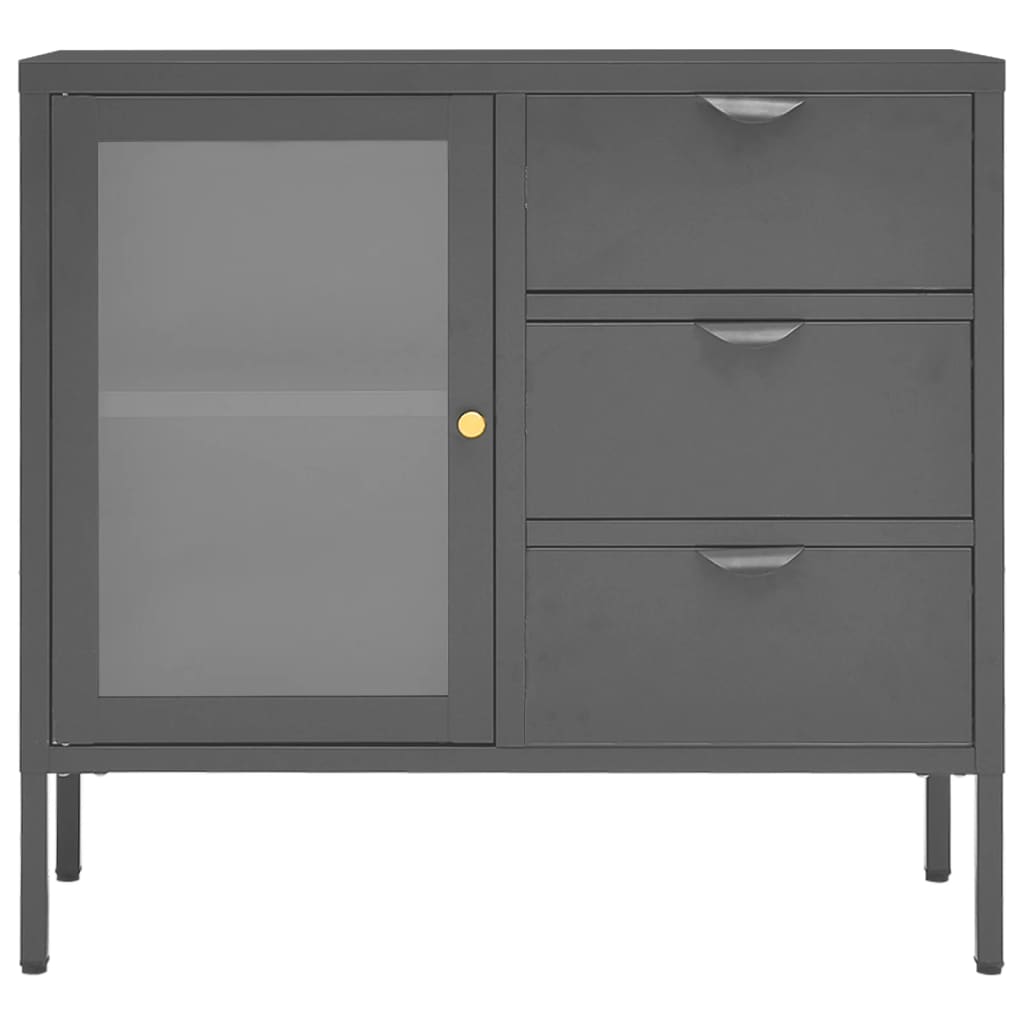 Dressoir 75x35x70 cm staal en gehard glas antracietkleurig is nu te koop bij PeponiXL, paradijselijk wonen!