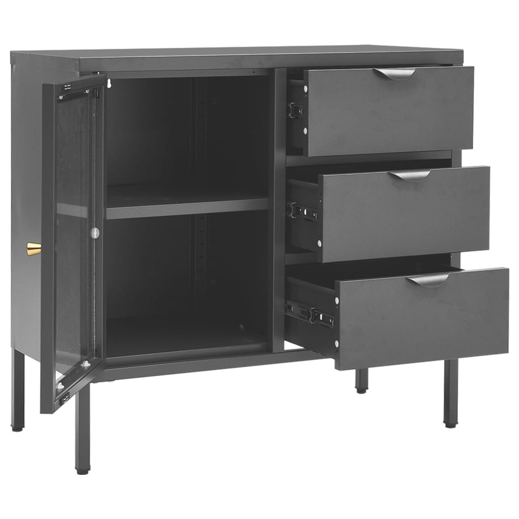 Dressoir 75x35x70 cm staal en gehard glas antracietkleurig is nu te koop bij PeponiXL, paradijselijk wonen!