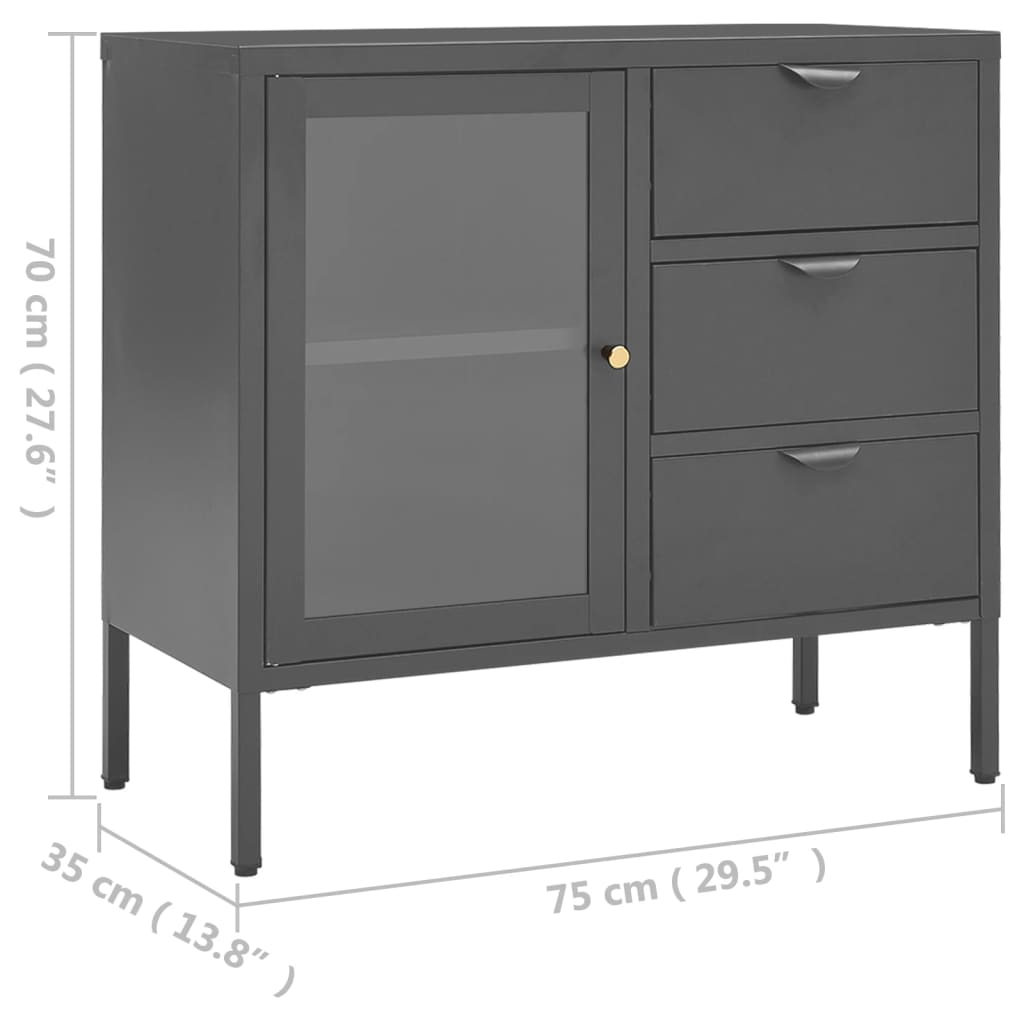 Dressoir 75x35x70 cm staal en gehard glas antracietkleurig is nu te koop bij PeponiXL, paradijselijk wonen!
