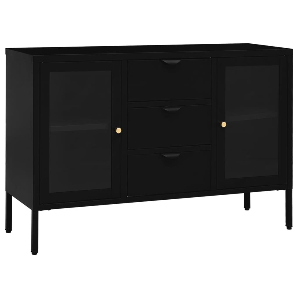 Dressoir 105x35x70 cm staal en gehard glas zwart is nu te koop bij PeponiXL, paradijselijk wonen!