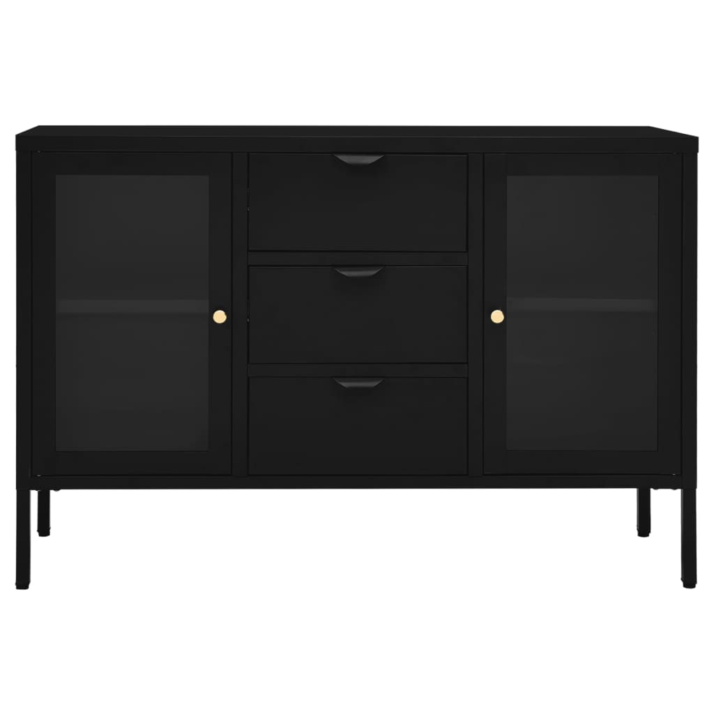 Dressoir 105x35x70 cm staal en gehard glas zwart is nu te koop bij PeponiXL, paradijselijk wonen!