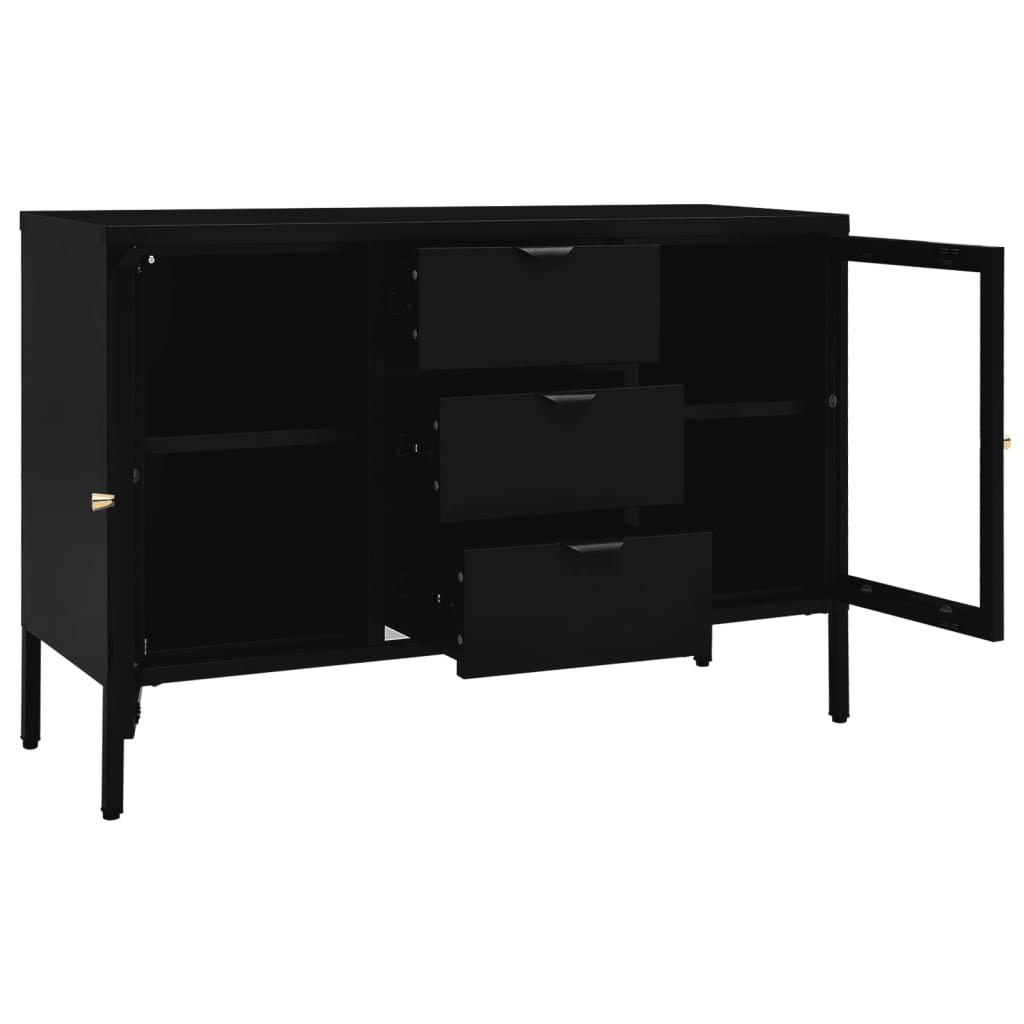Dressoir 105x35x70 cm staal en gehard glas zwart is nu te koop bij PeponiXL, paradijselijk wonen!