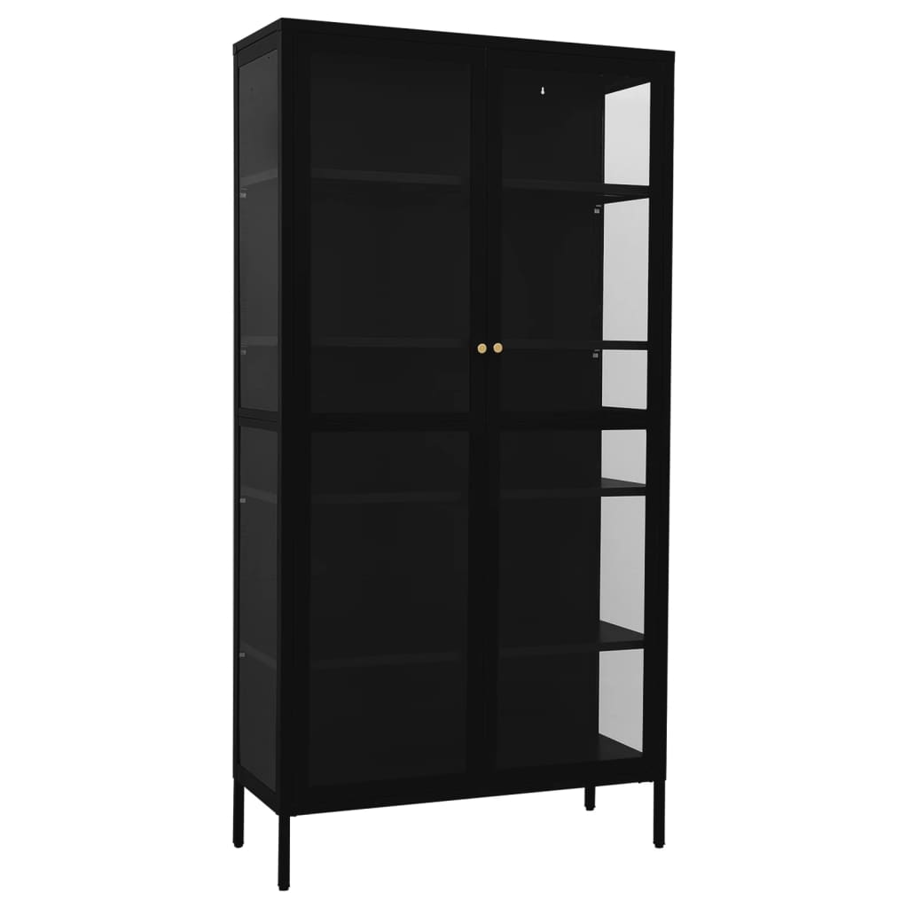 Vitrinekast 90x40x180 cm staal en gehard glas zwart is nu te koop bij PeponiXL, paradijselijk wonen!