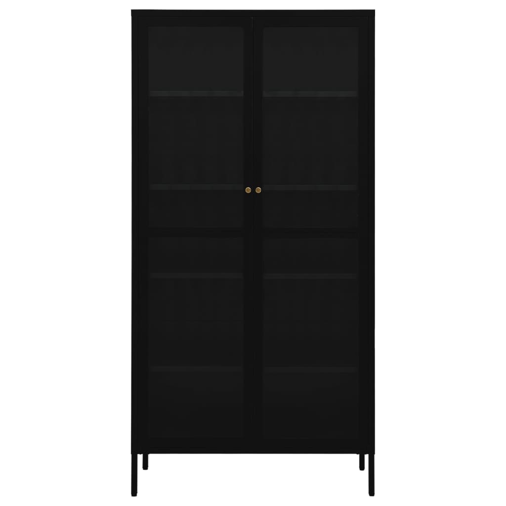 Vitrinekast 90x40x180 cm staal en gehard glas zwart is nu te koop bij PeponiXL, paradijselijk wonen!