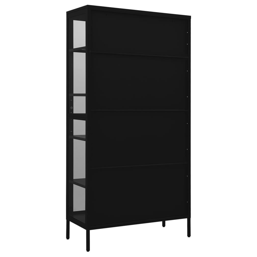 Vitrinekast 90x40x180 cm staal en gehard glas zwart is nu te koop bij PeponiXL, paradijselijk wonen!