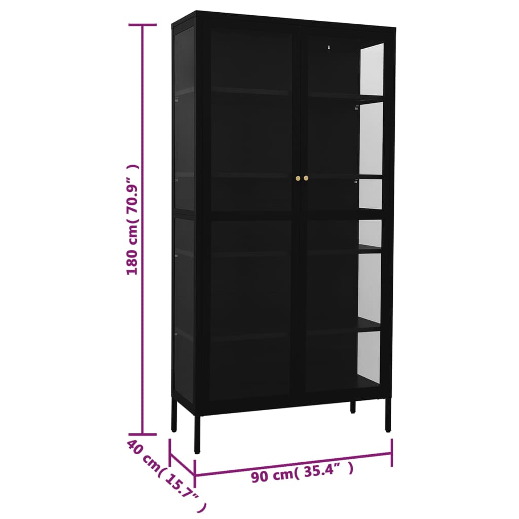 Vitrinekast 90x40x180 cm staal en gehard glas zwart is nu te koop bij PeponiXL, paradijselijk wonen!