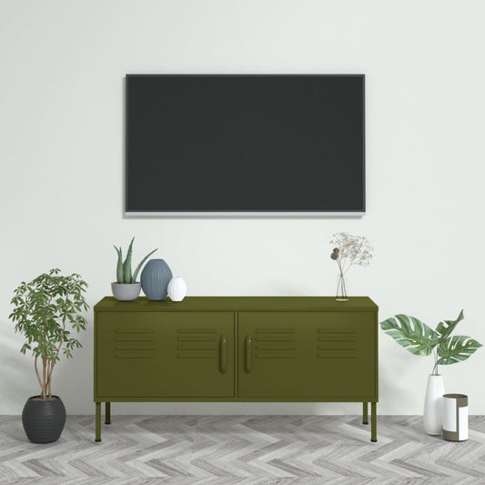 Tv-meubel 105x35x50 cm staal olijfgroen is nu te koop bij PeponiXL, paradijselijk wonen!