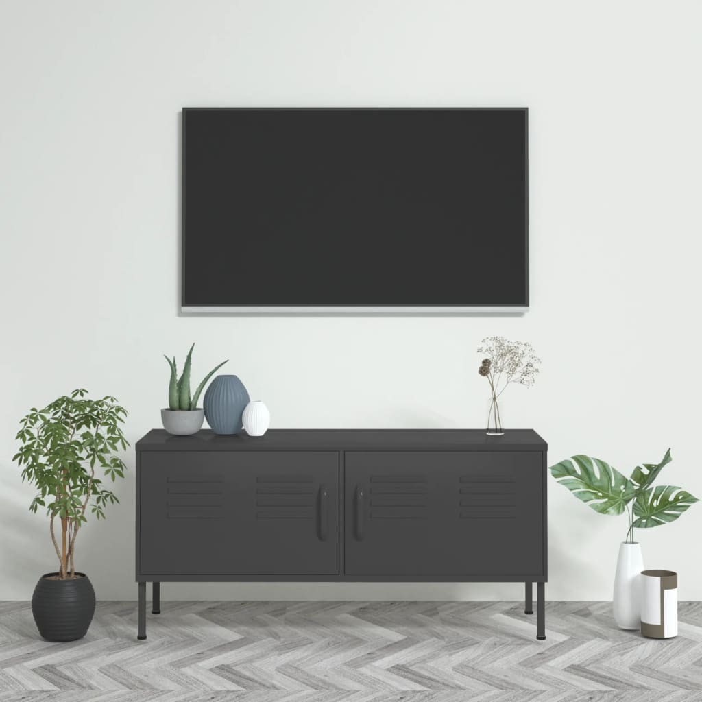 Tv-meubel 105x35x50 cm staal antracietkleurig is nu te koop bij PeponiXL, paradijselijk wonen!
