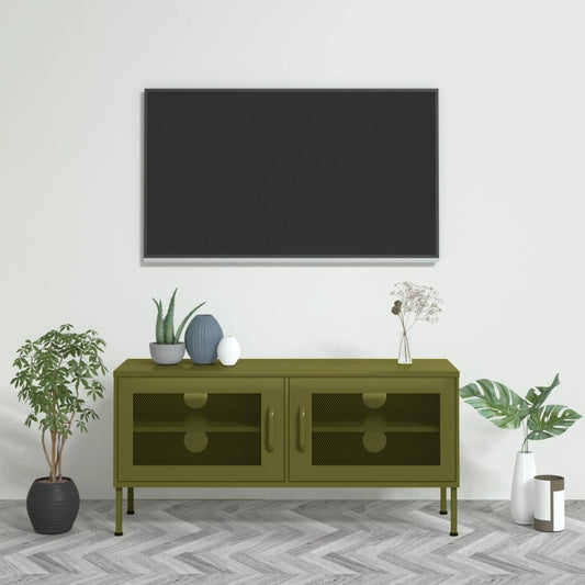 Tv-meubel 105x35x50 cm staal olijfgroen is nu te koop bij PeponiXL, paradijselijk wonen!