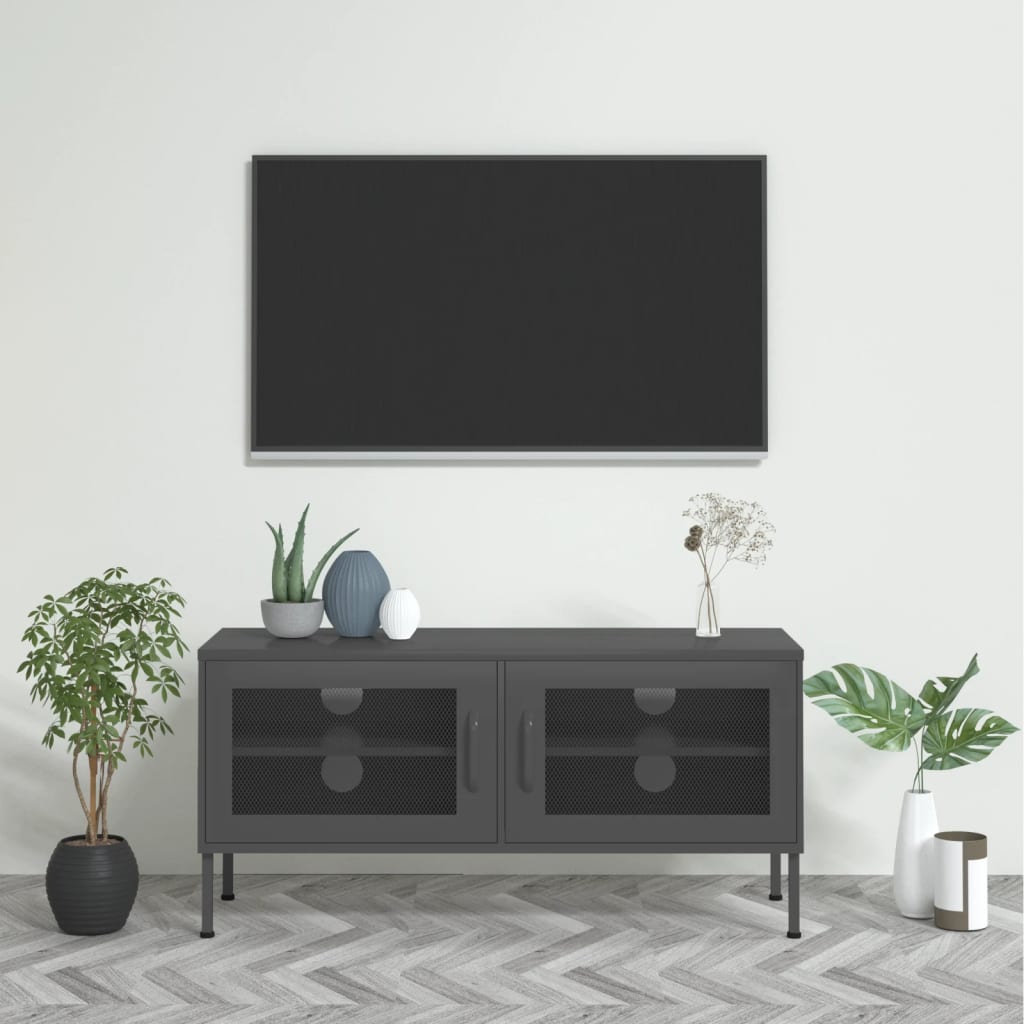 Tv-meubel 105x35x50 cm staal antracietkleurig is nu te koop bij PeponiXL, paradijselijk wonen!