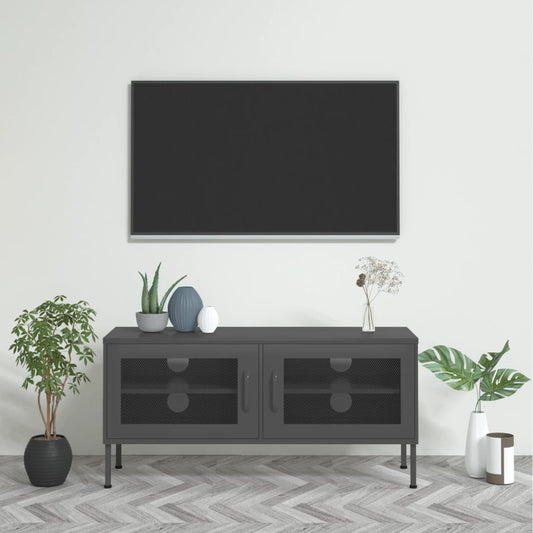 Tv-meubel 105x35x50 cm staal antracietkleurig is nu te koop bij PeponiXL, paradijselijk wonen!