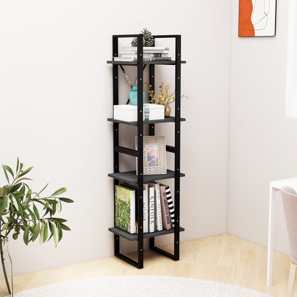 Boekenkast met 4 schappen 40x30x140 cm massief grenenhout grijs is nu te koop bij PeponiXL, paradijselijk wonen!
