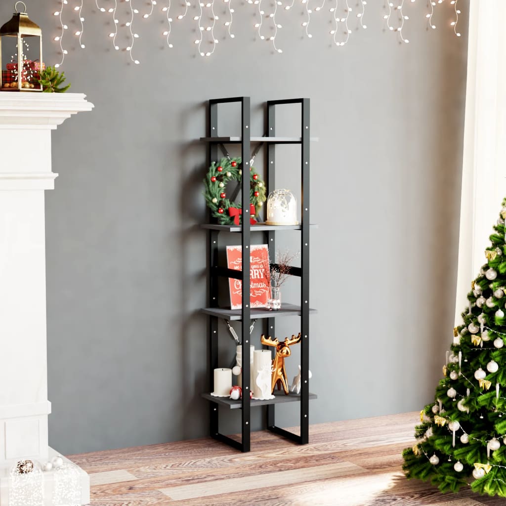 Boekenkast met 4 schappen 40x30x140 cm massief grenenhout grijs is nu te koop bij PeponiXL, paradijselijk wonen!