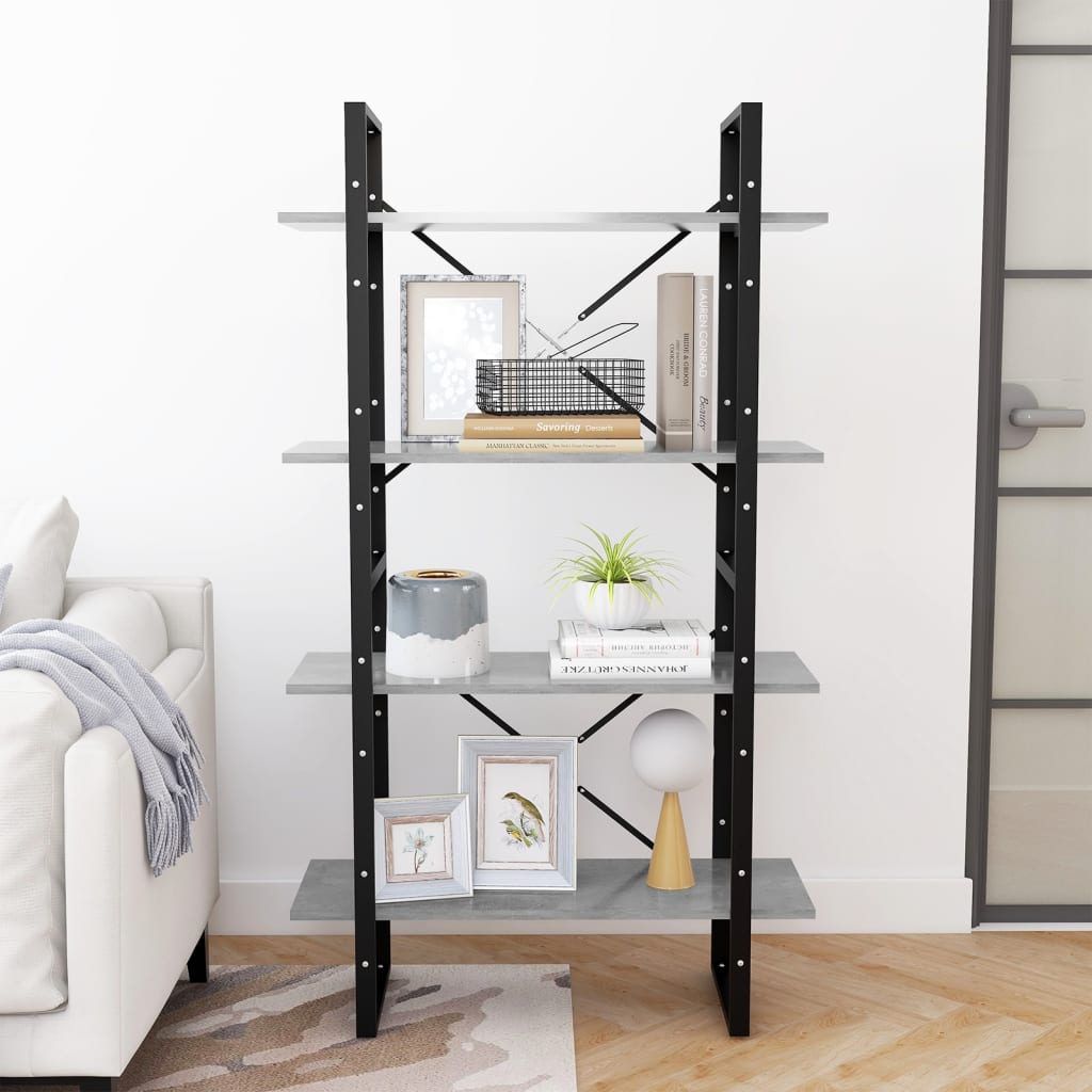 Boekenkast met 4 schappen 80x30x140 cm spaanplaat betongrijs is nu te koop bij PeponiXL, paradijselijk wonen!