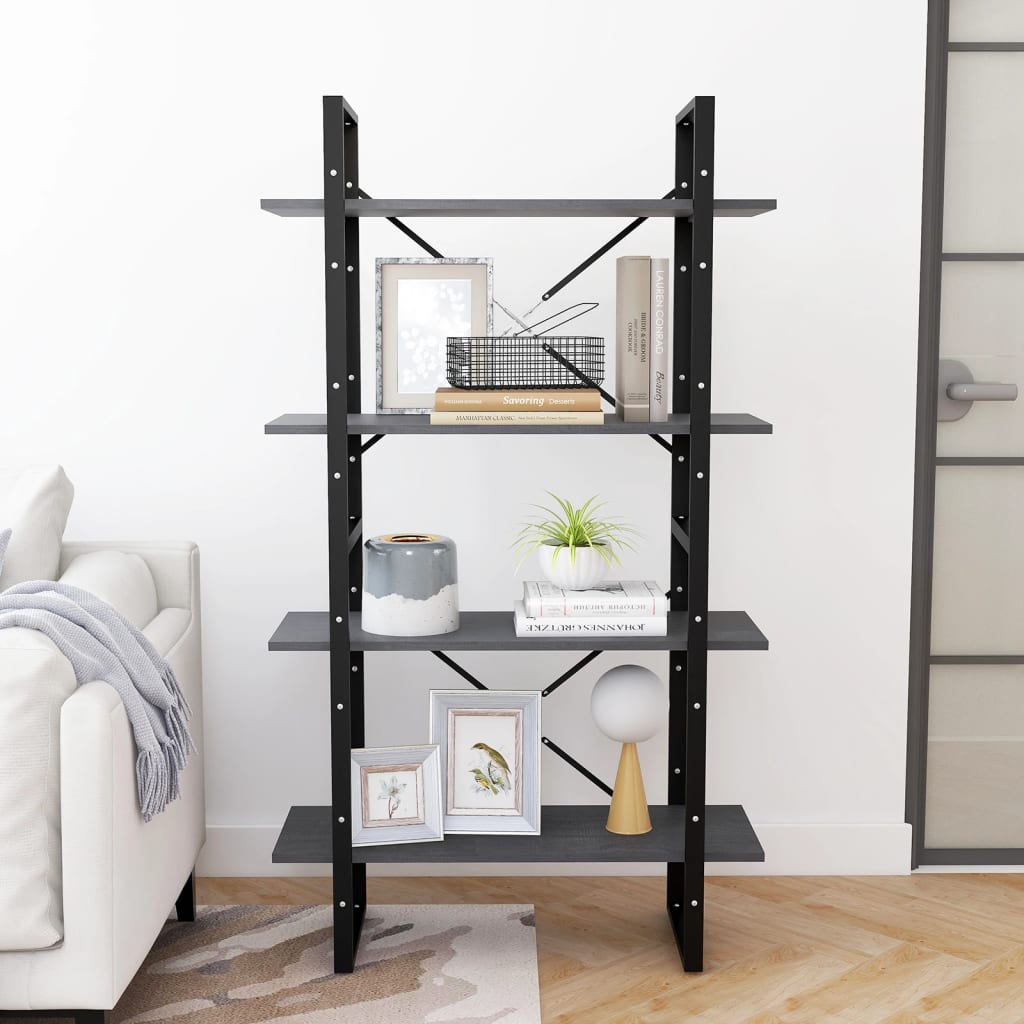 Boekenkast met 4 schappen 80x30x140 cm massief grenenhout grijs is nu te koop bij PeponiXL, paradijselijk wonen!